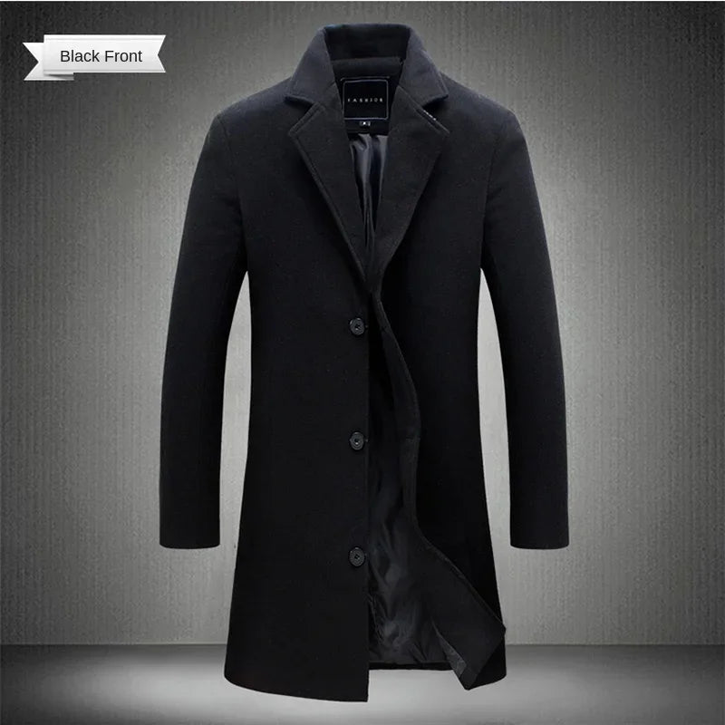 Men's Long Cotton Overcoat – Wool Blend