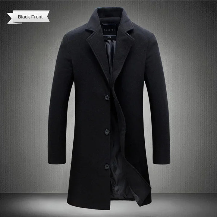 Men's Long Cotton Overcoat – Wool Blend