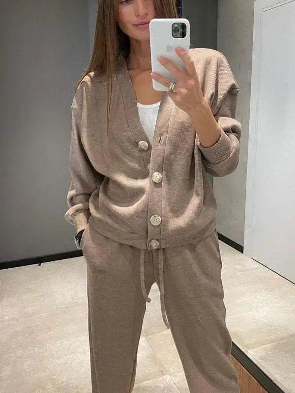 Women's Knit Cardigan and Trousers Two Piece Set