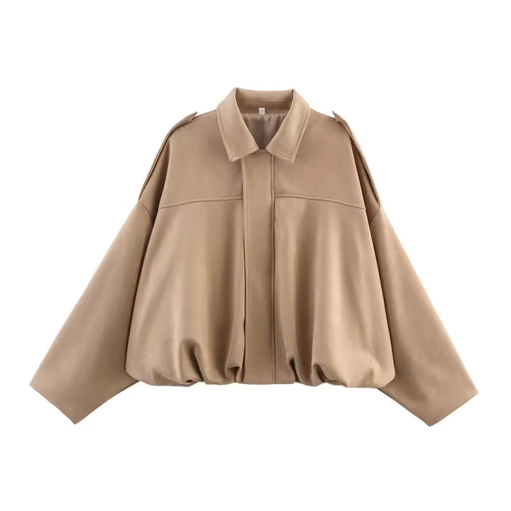 Women's Oversized Turn Down Collar Bomber Jacket