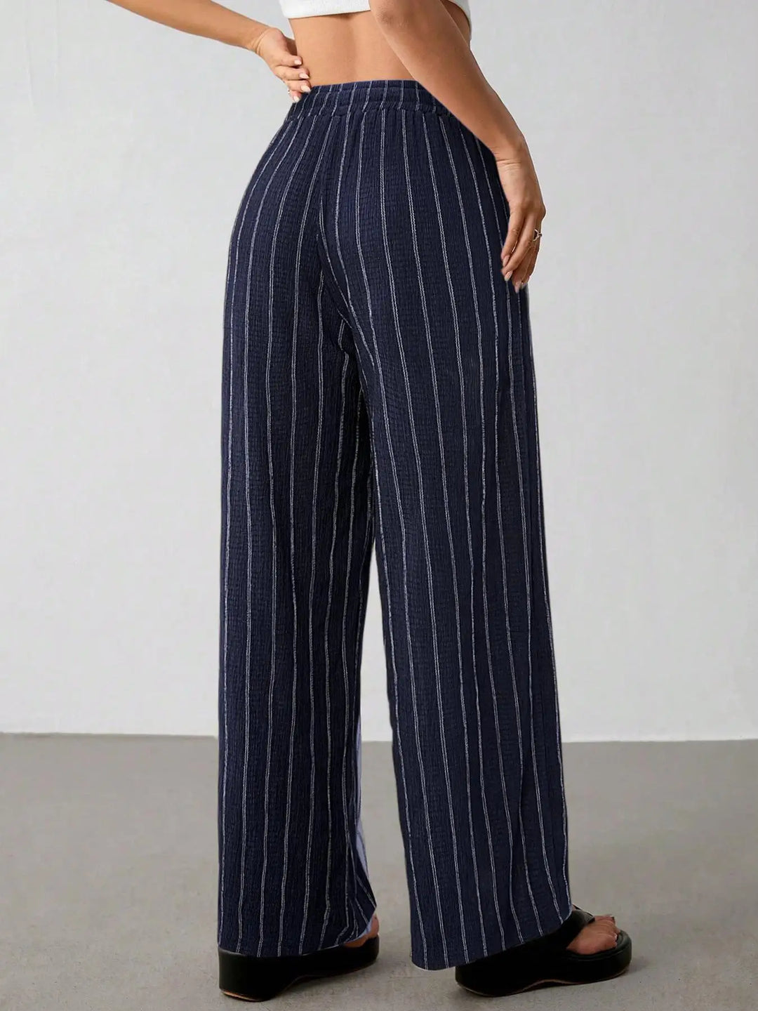 Women's Striped Wide Leg Pants with Belt