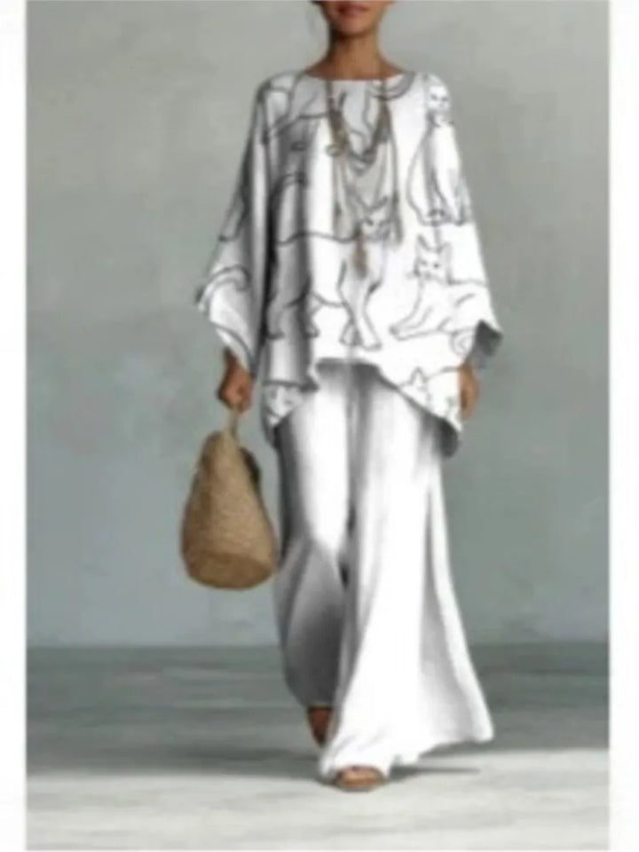 Women's Printed Top and Wide Leg Trousers Set