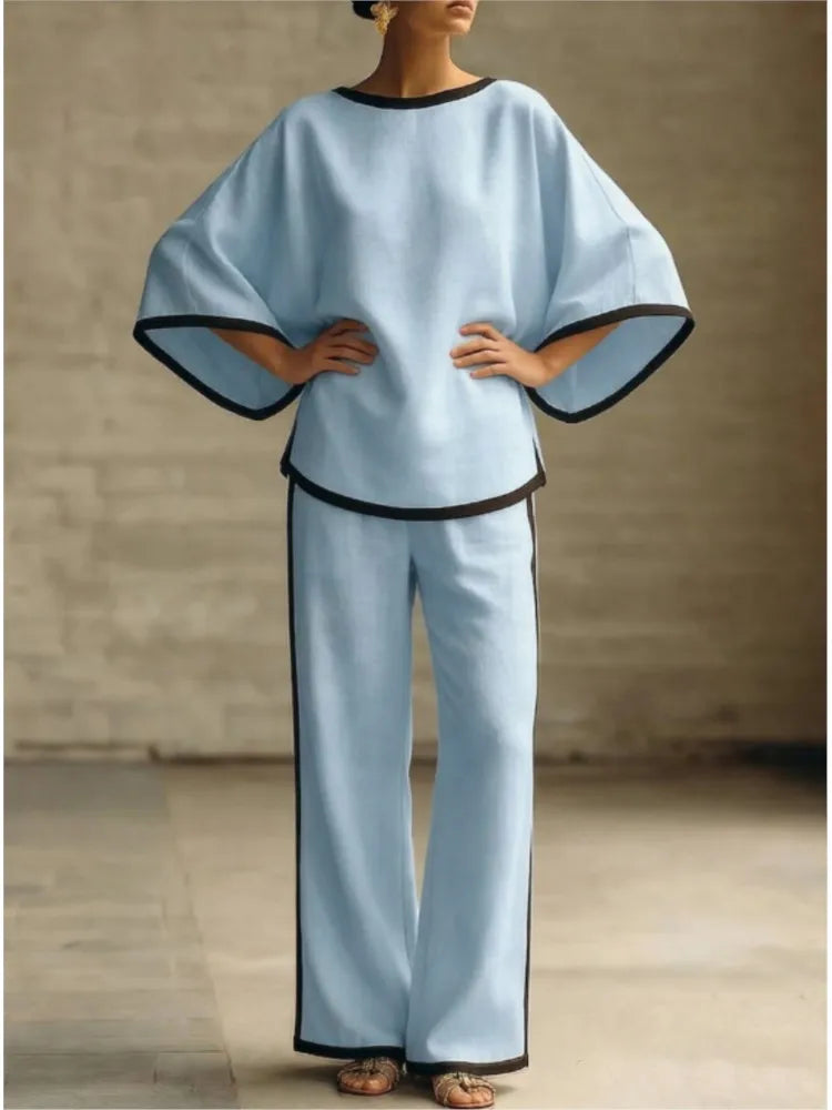 Women's Linen Lounge Set with Batwing Sleeves
