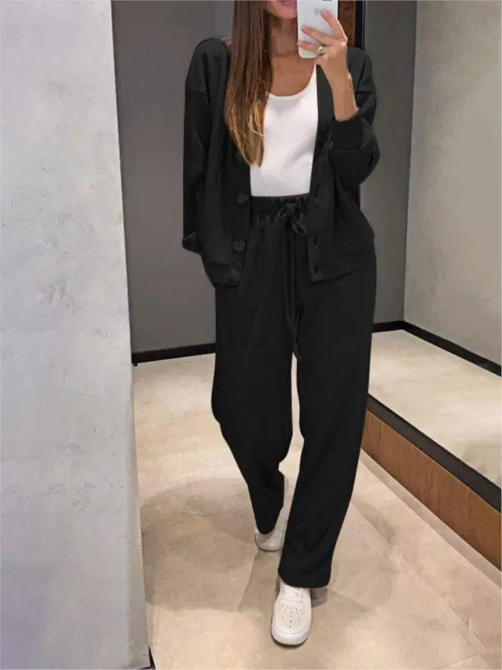 Women's Knit Cardigan and Trousers Two Piece Set
