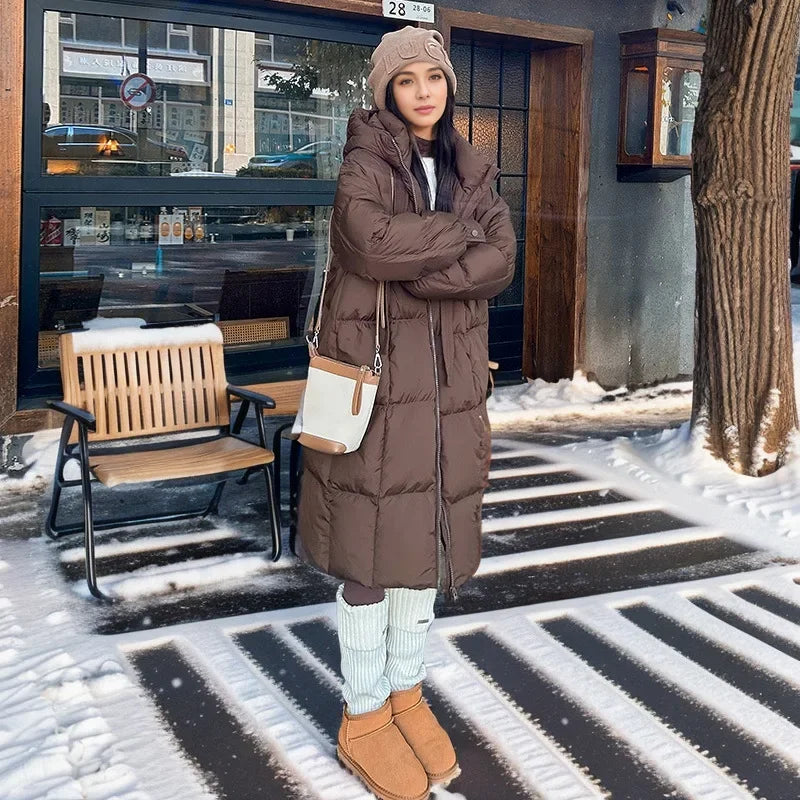 Women's Long Hooded Puffer Coat – Oversized Quilted Winter Jacket