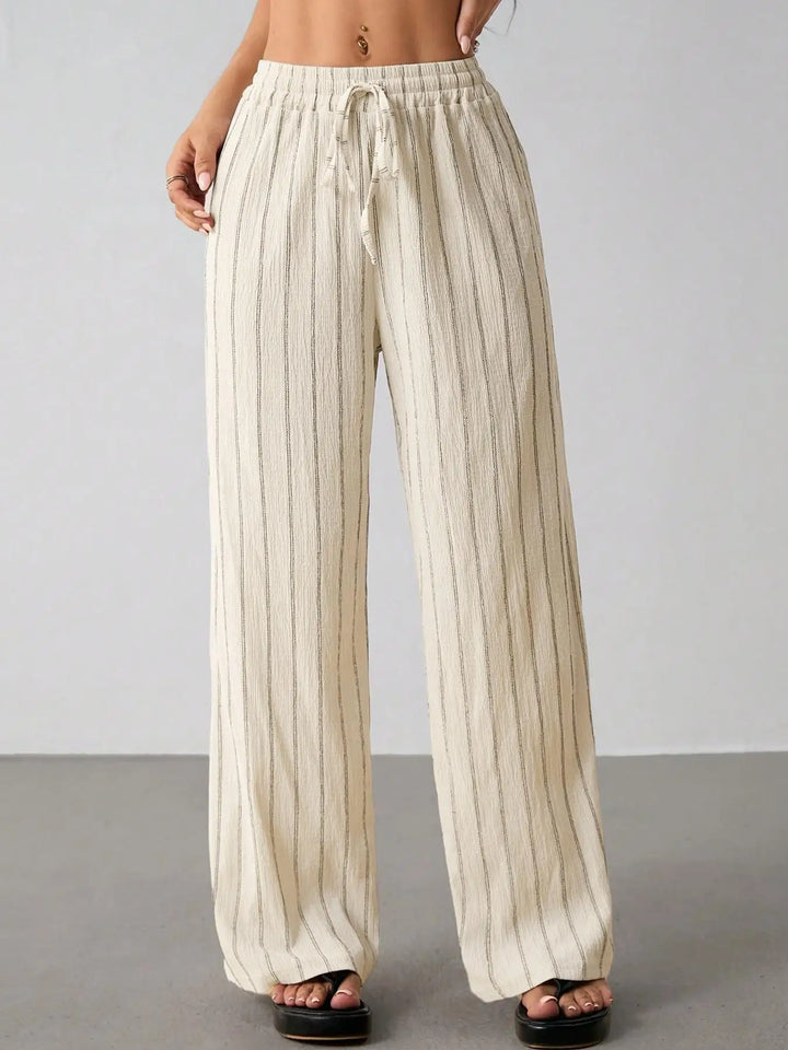 Women's Striped Wide Leg Pants with Belt