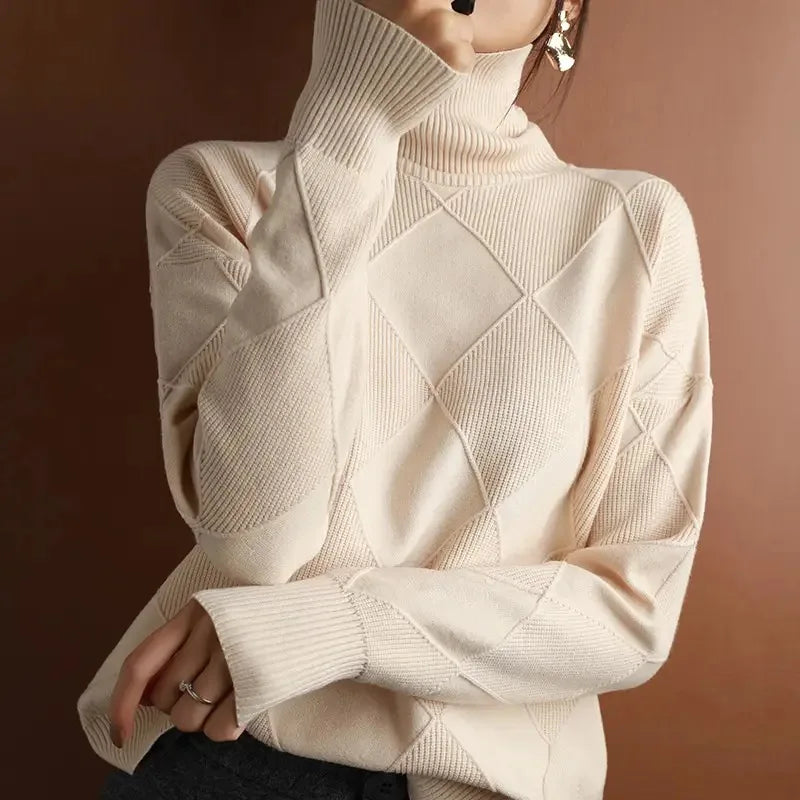 Women's Oversized Turtleneck Sweater, Textured Knit