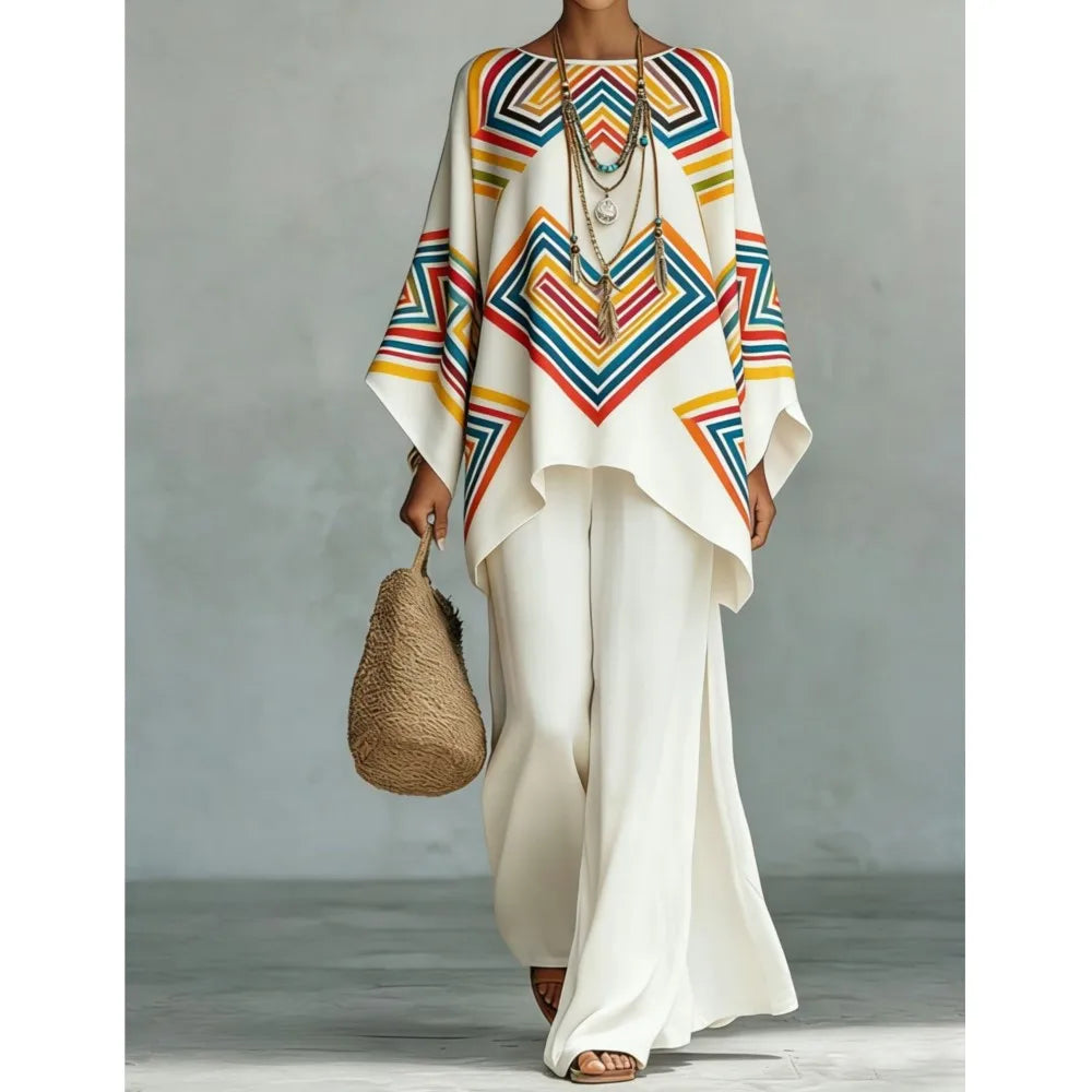 Women's Printed Top and Wide Leg Trousers Set
