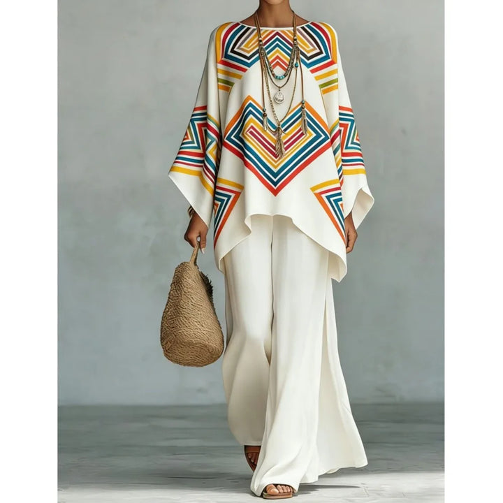 Women's Printed Top and Wide Leg Trousers Set