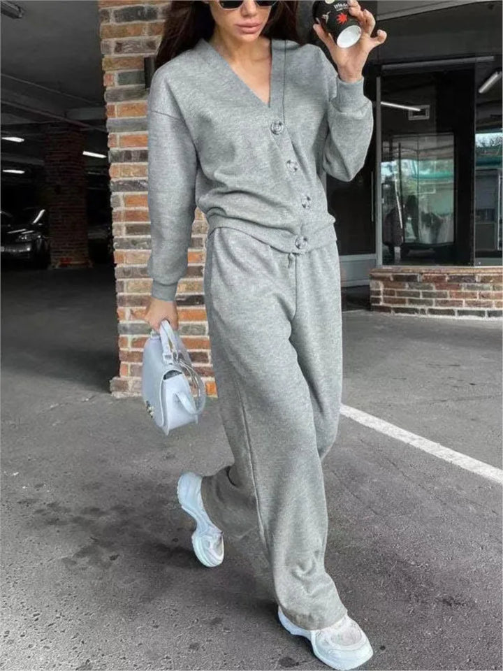Women's Knit Cardigan and Trousers Two Piece Set