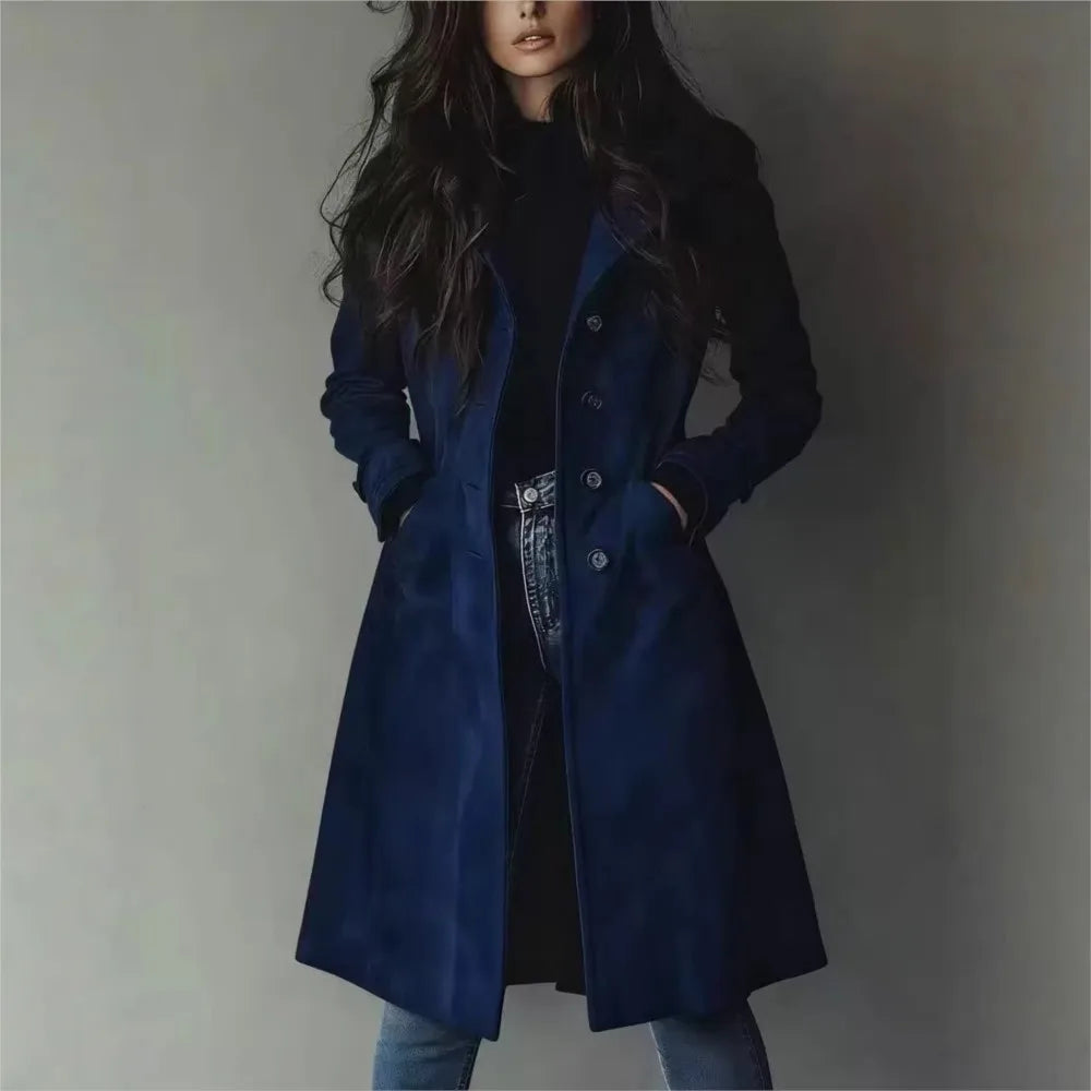 Women's Faux Suede Long Windbreaker Jacket