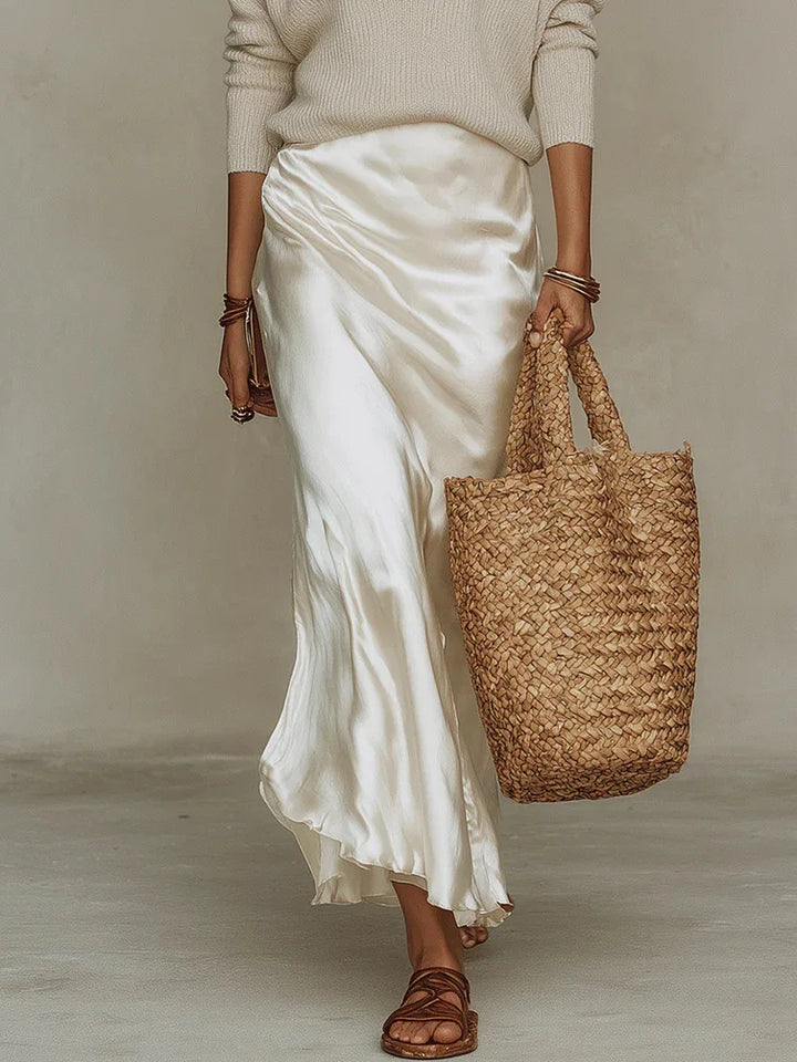 Women's Satin Slip Skirt and Knit Top Set