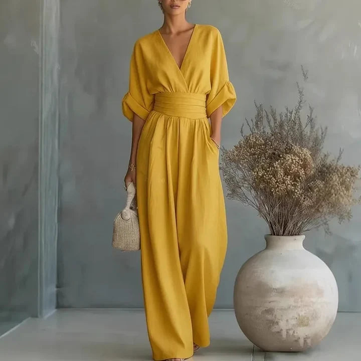 Elegant V Neck Wide Leg Jumpsuit