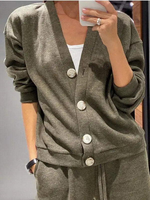 Women's Knit Cardigan and Trousers Two Piece Set