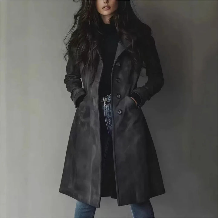Women's Faux Suede Long Windbreaker Jacket