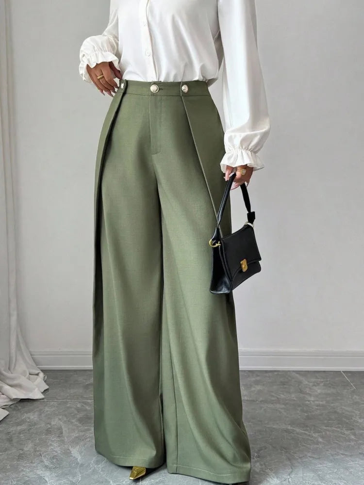 Women's Pleated Wide Leg Trousers, Drapey