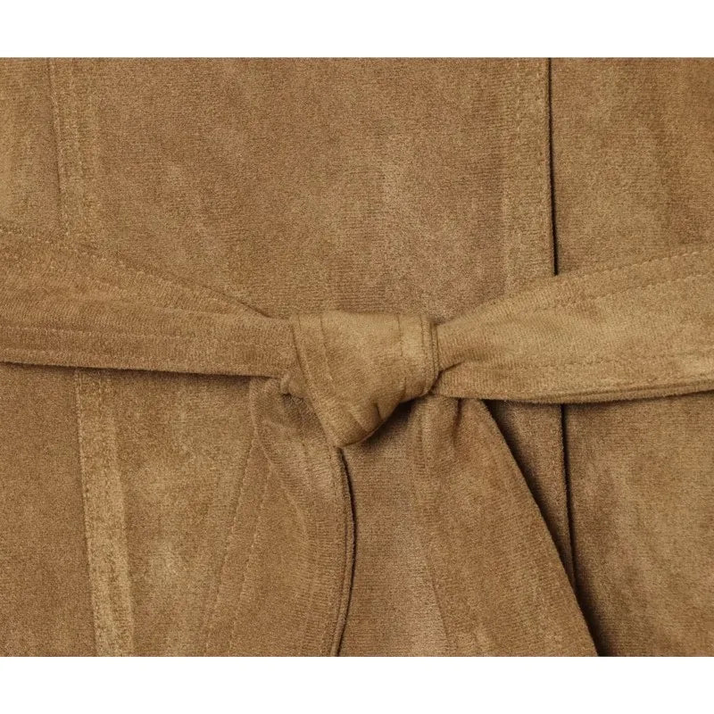 Women's Belted Faux Fur Jacket with High Neck