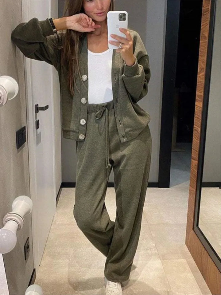Women's Knit Cardigan and Trousers Two Piece Set