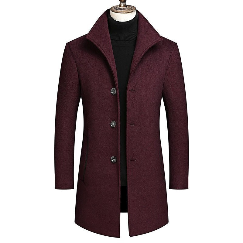 Men's Classic Wool Blend Long Trench Coat