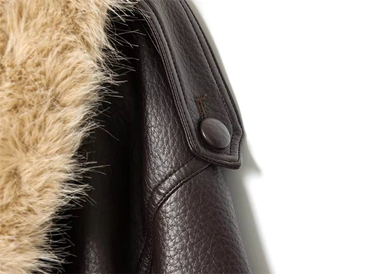 Women's Brown Jacket with Large Faux Fur Collar