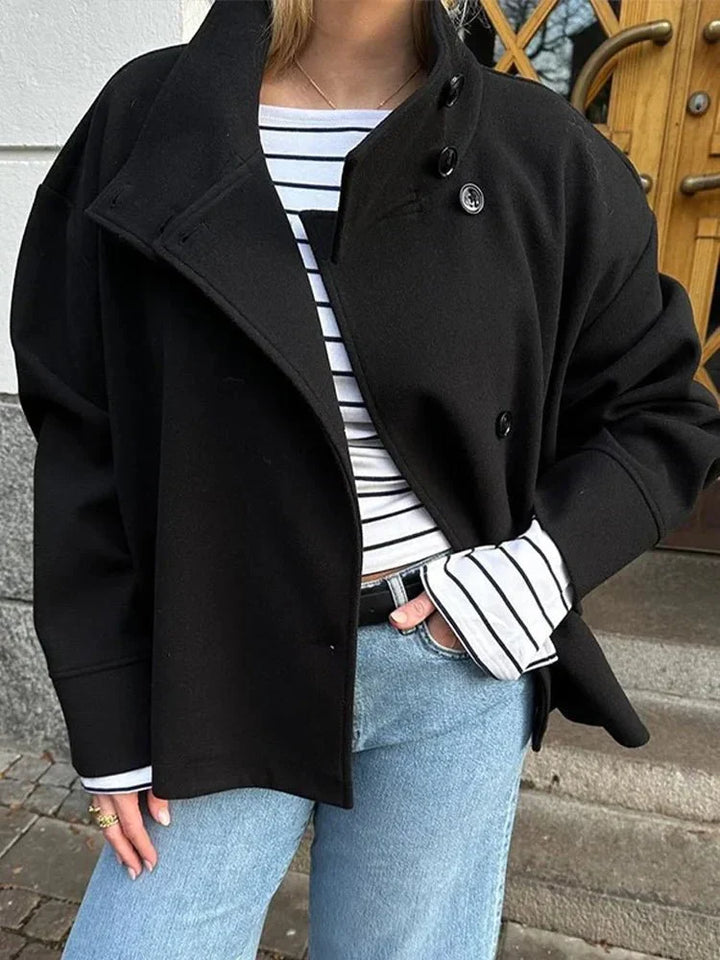 Women's Oversized Wool Blend Jacket – Casual Short Winter Coat