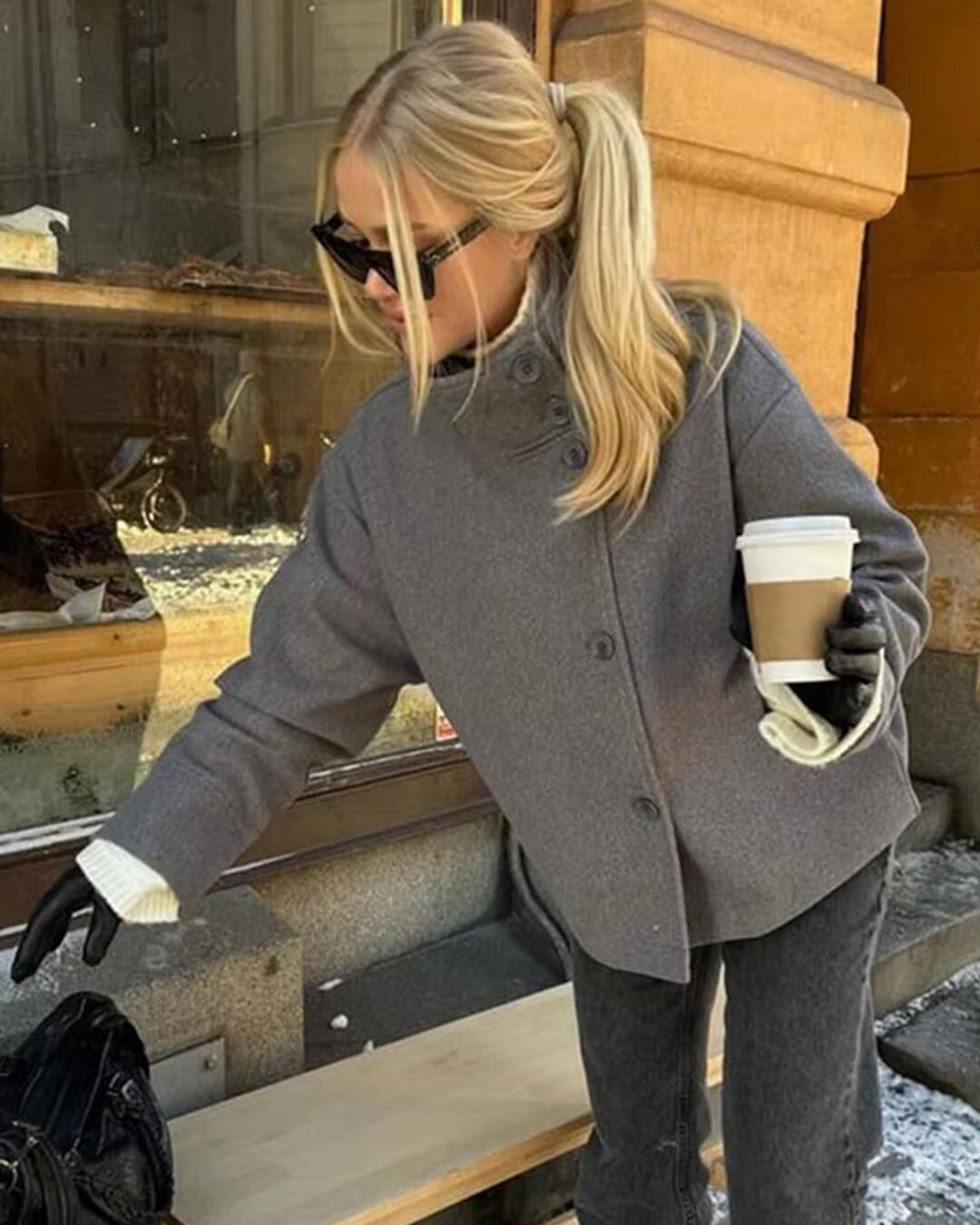 Women's Oversized Wool Blend Jacket – Casual Short Winter Coat