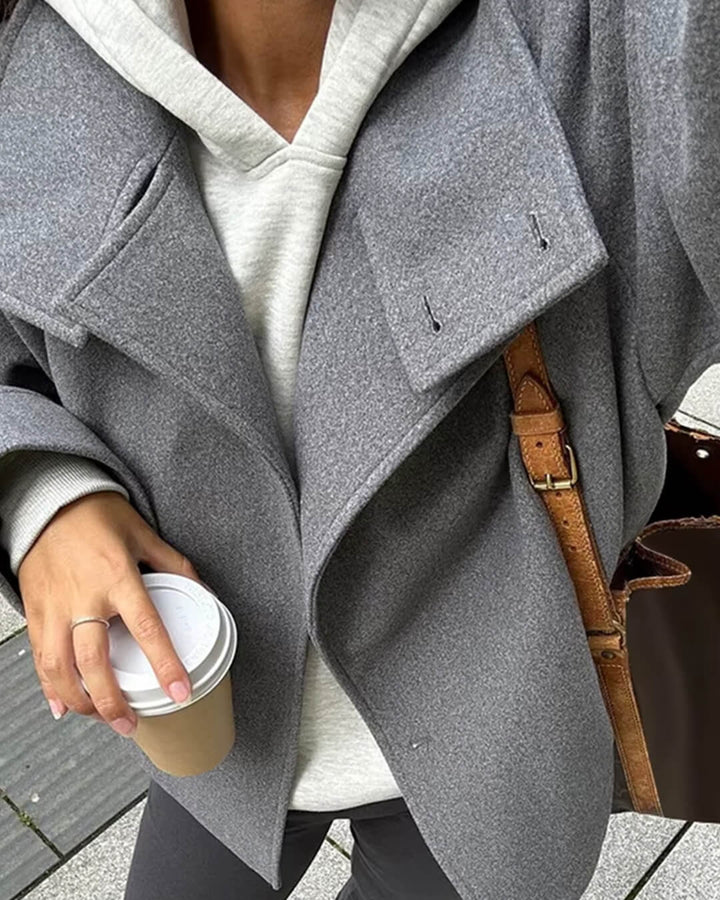 Women's Oversized Wool Blend Jacket – Casual Short Winter Coat