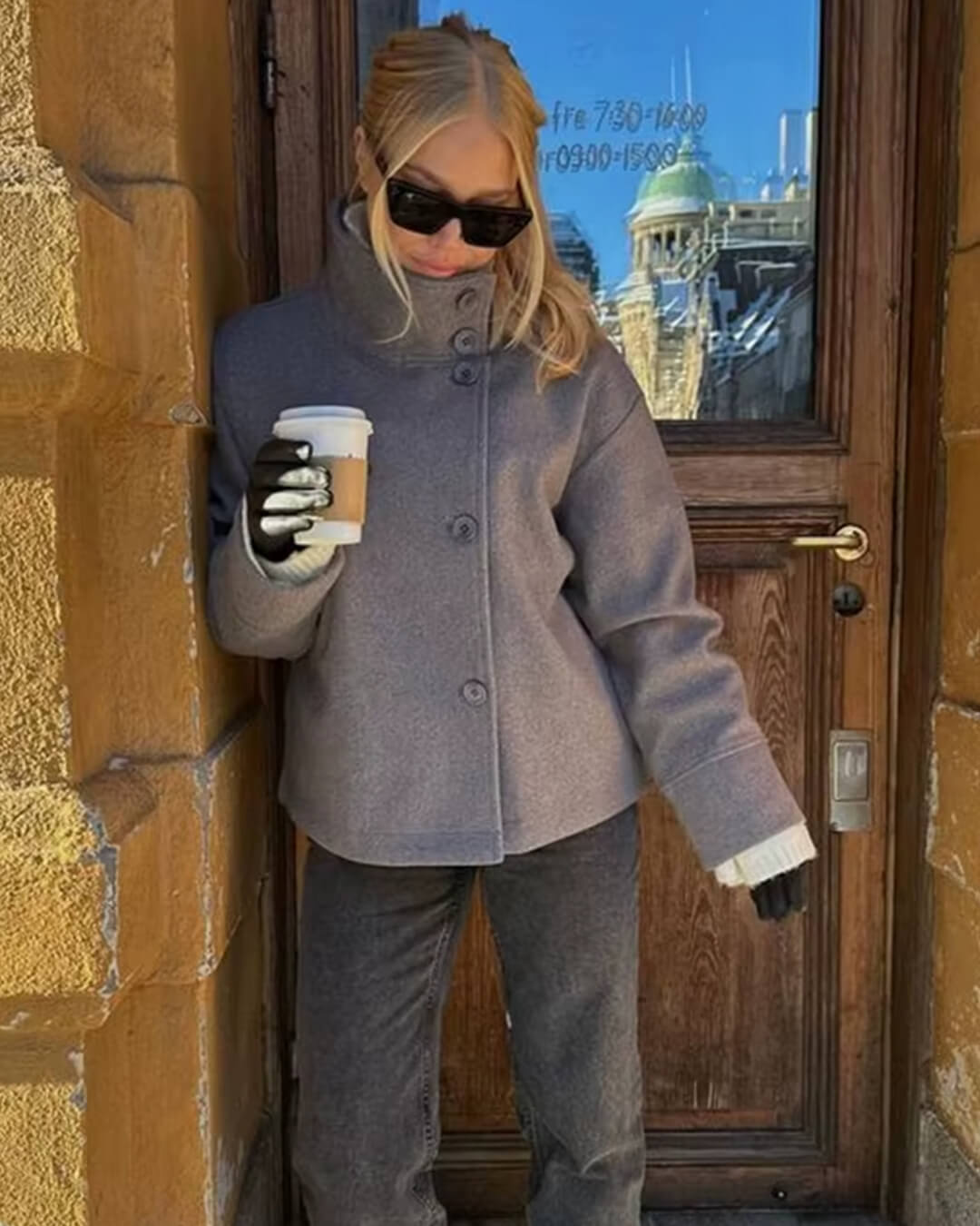 Women's Oversized Wool Blend Jacket – Casual Short Winter Coat