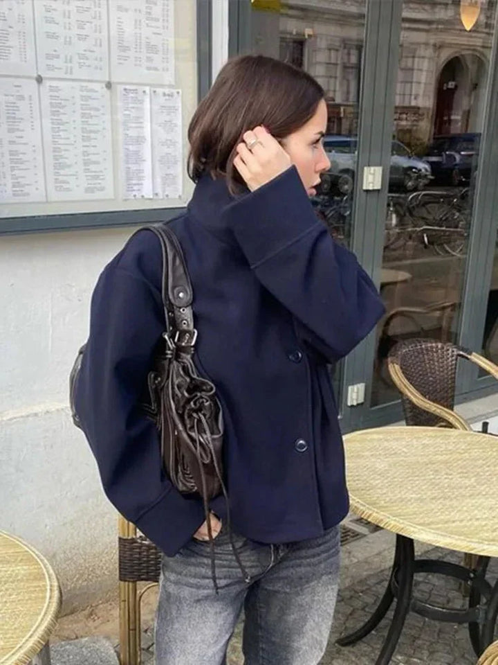 Women's Oversized Wool Blend Jacket – Casual Short Winter Coat