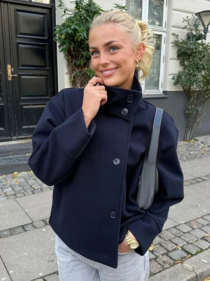 Women's Oversized Wool Blend Jacket – Casual Short Winter Coat