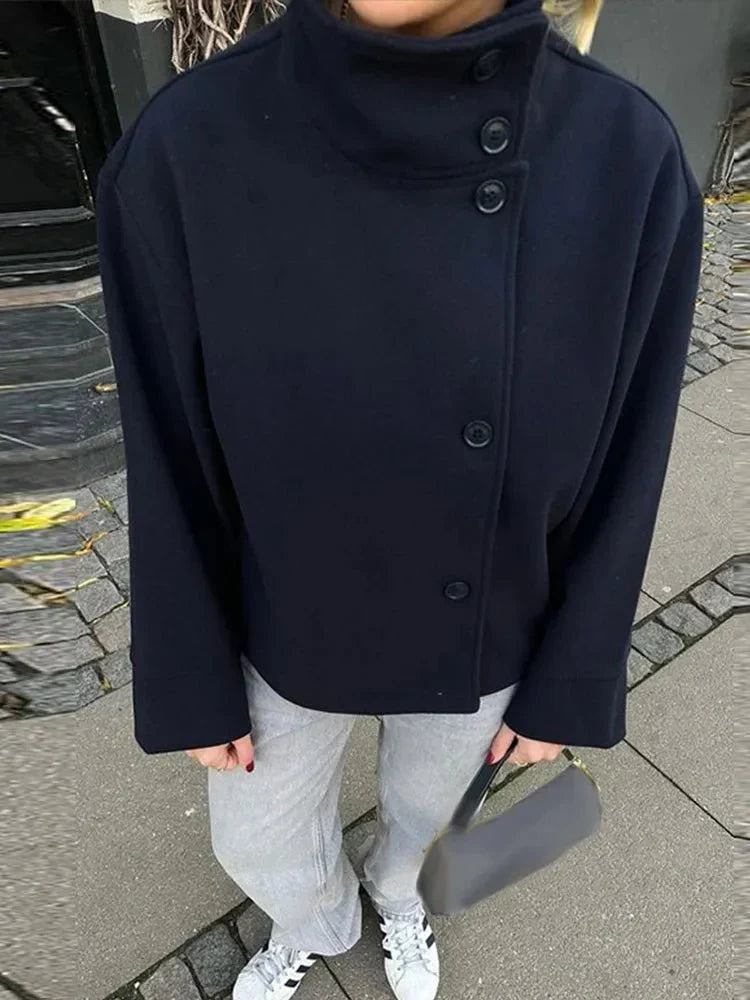 Women's Oversized Wool Blend Jacket – Casual Short Winter Coat