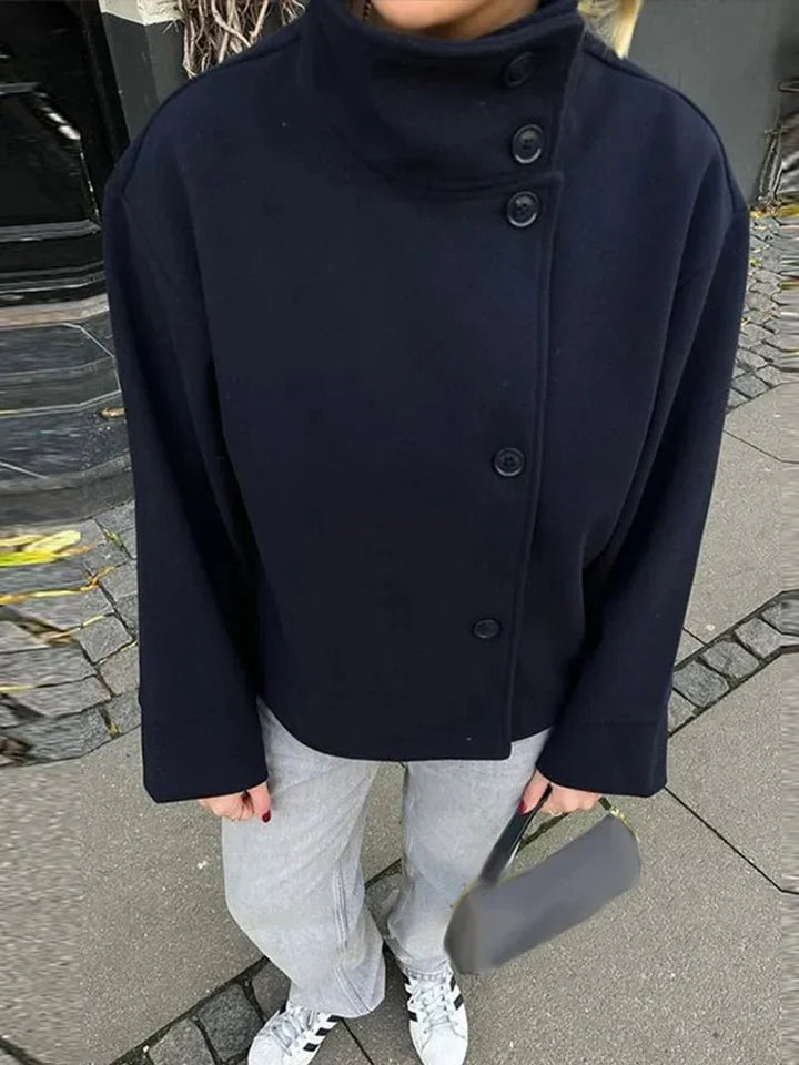 Women's Oversized Wool Blend Jacket – Casual Short Winter Coat
