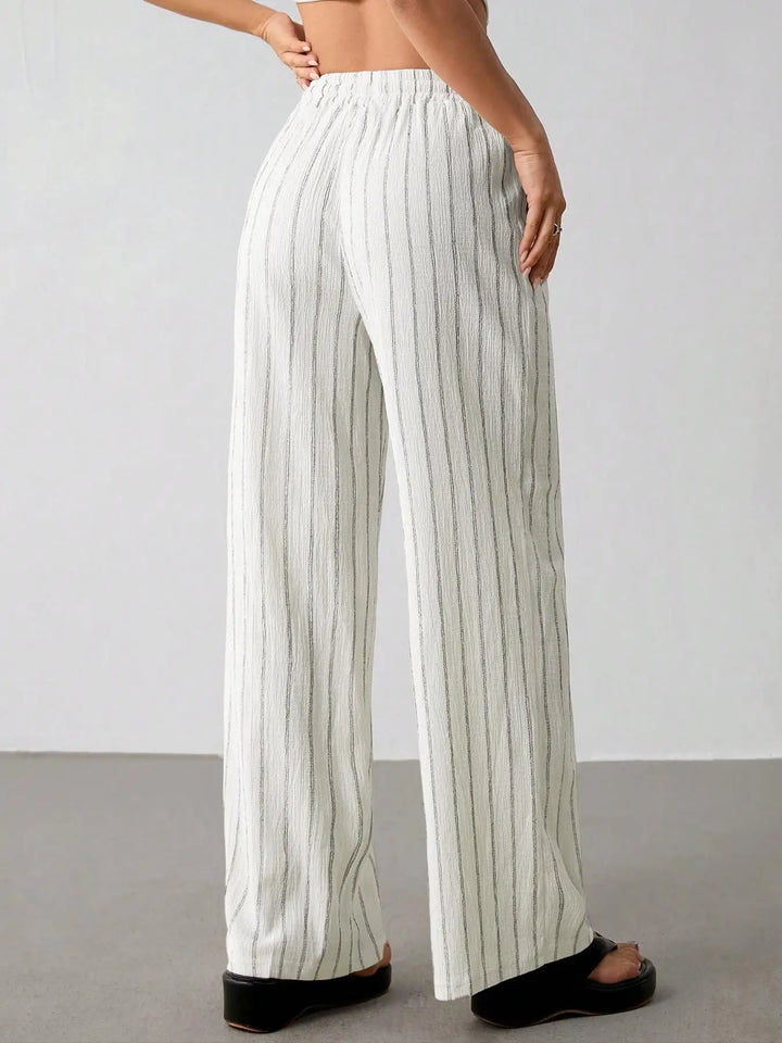 Women's Striped Wide Leg Pants with Belt