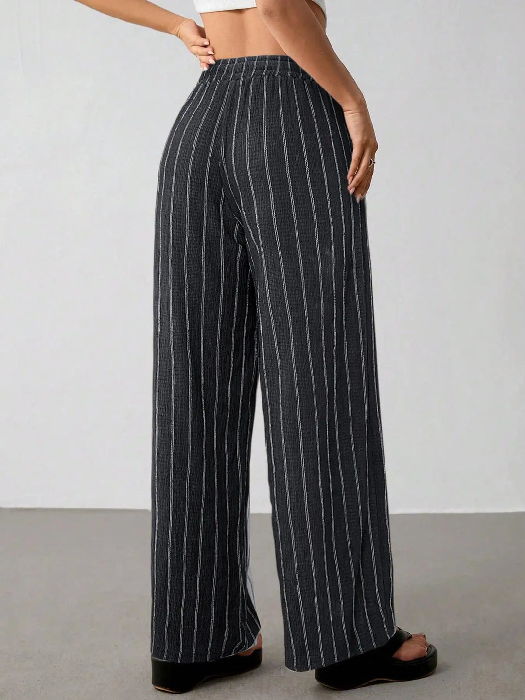 Women's Striped Wide Leg Pants with Belt