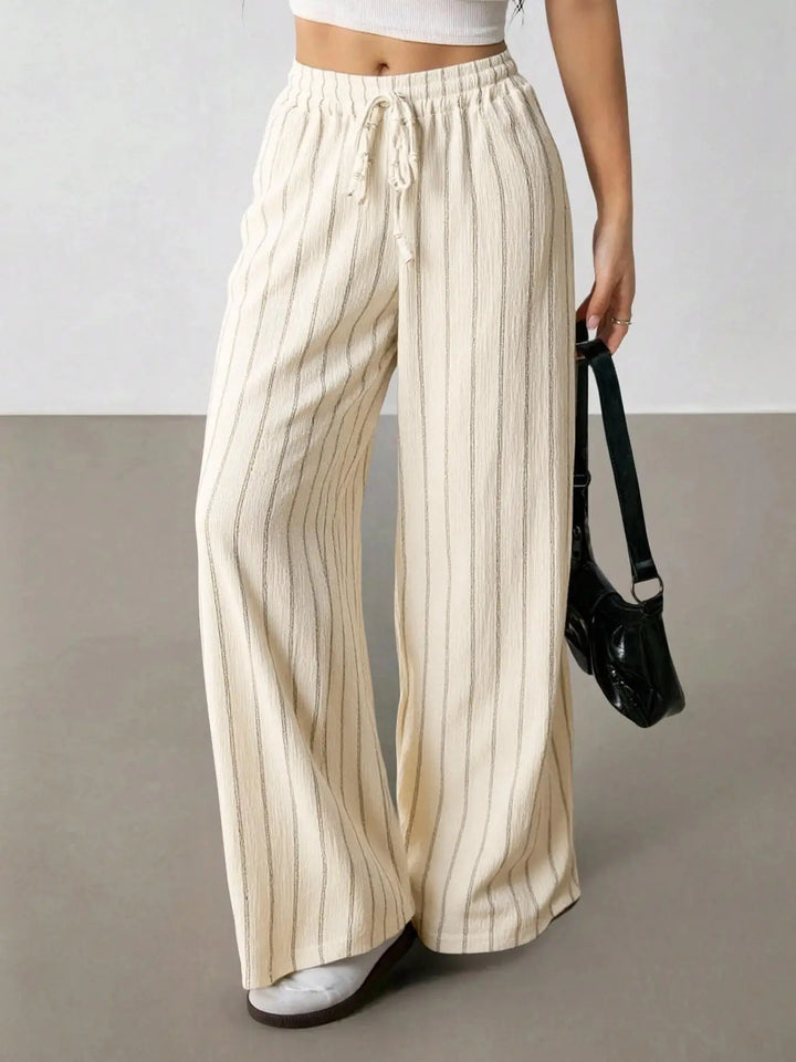 Women's Striped Wide Leg Pants with Belt