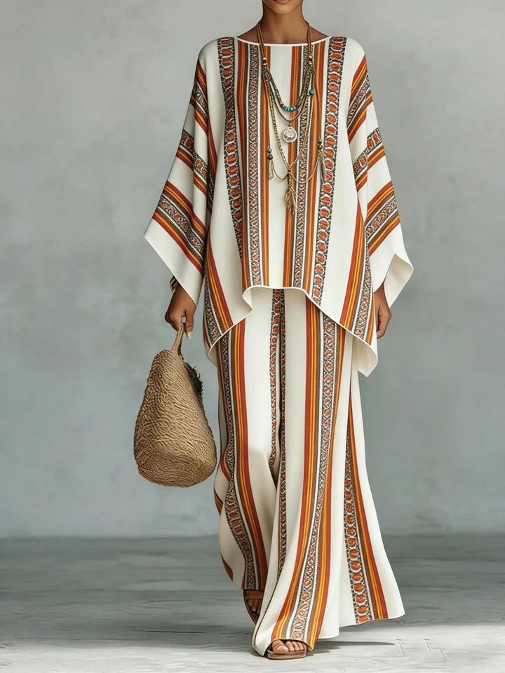 Women's Printed Top and Wide Leg Trousers Set