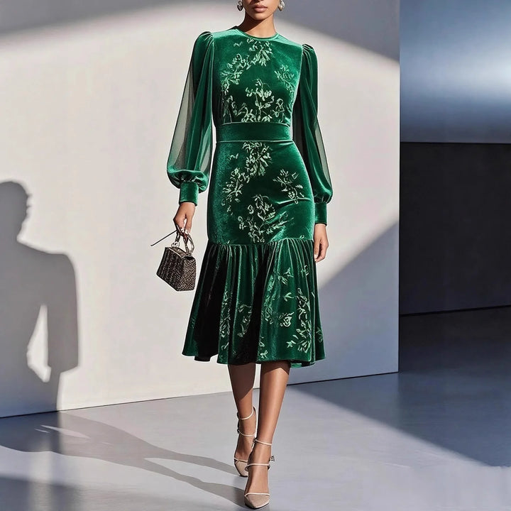 Women's Velvet Dress with Lantern Sleeves