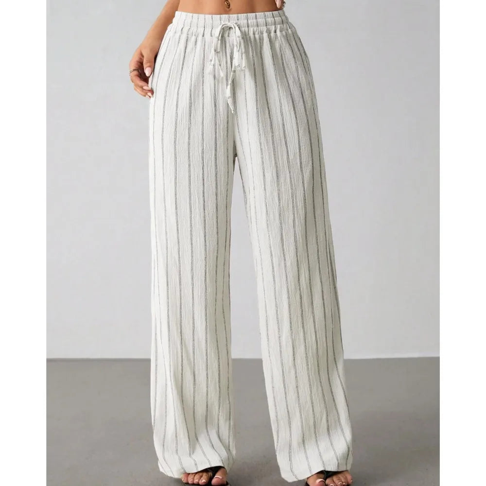 Women's Striped Wide Leg Pants with Belt