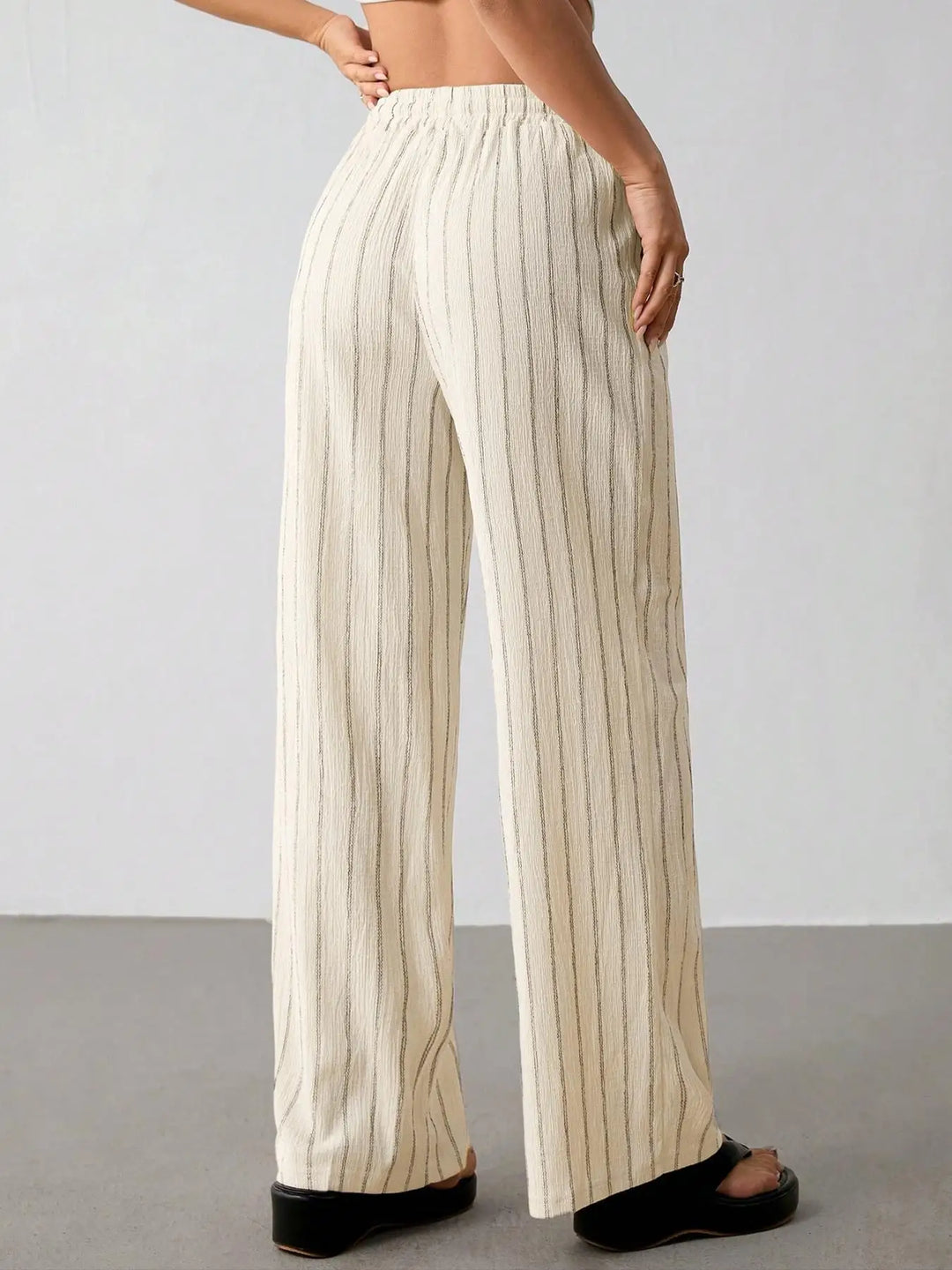 Women's Striped Wide Leg Pants with Belt