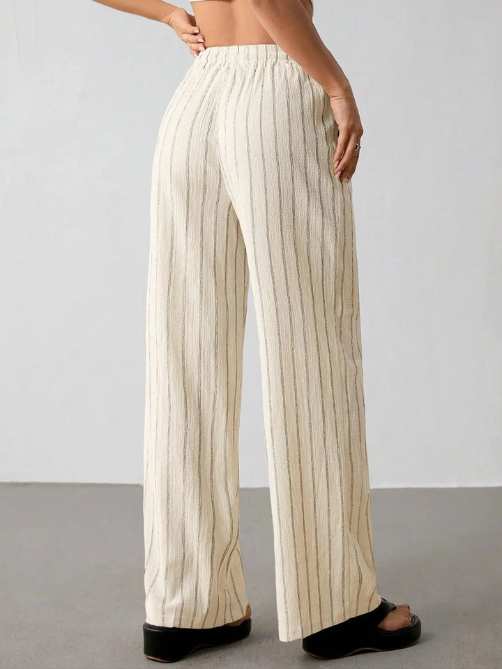 Women's Striped Wide Leg Pants with Belt
