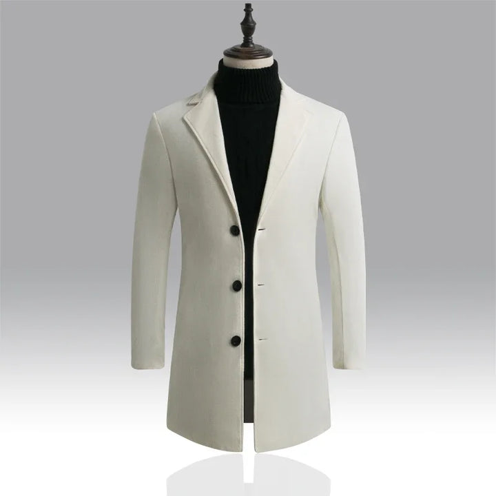 Men's Long Cotton Overcoat – Wool Blend