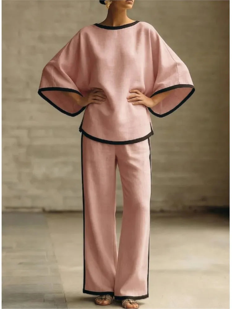 Women's Linen Lounge Set with Batwing Sleeves