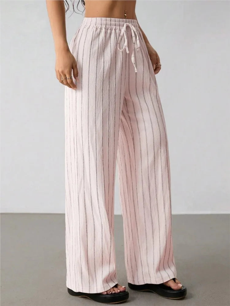 Women's Striped Wide Leg Pants with Belt