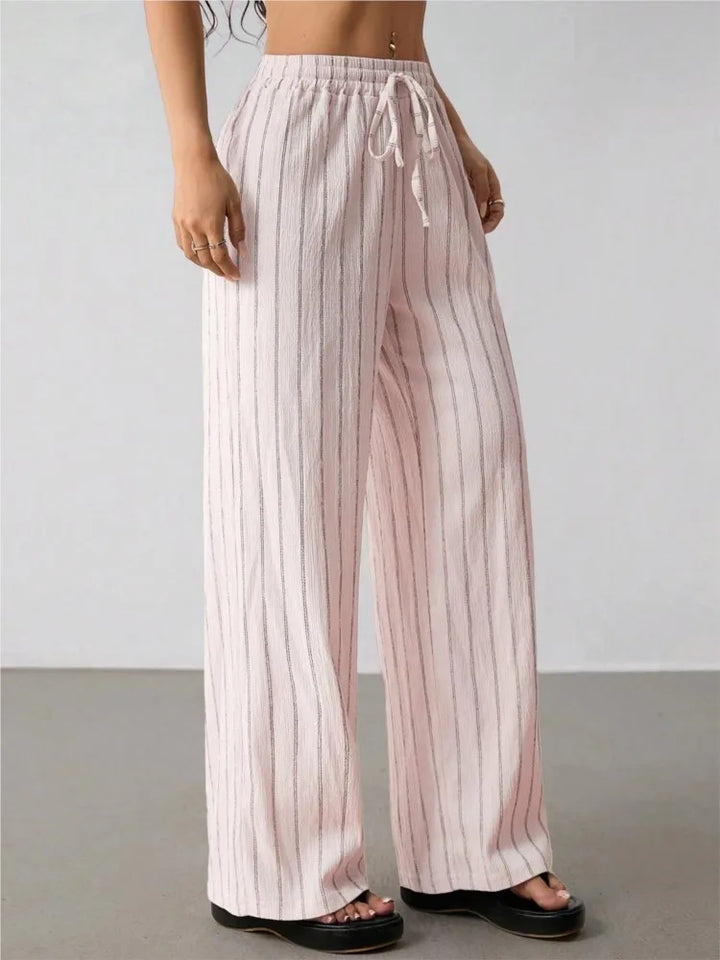 Women's Striped Wide Leg Pants with Belt