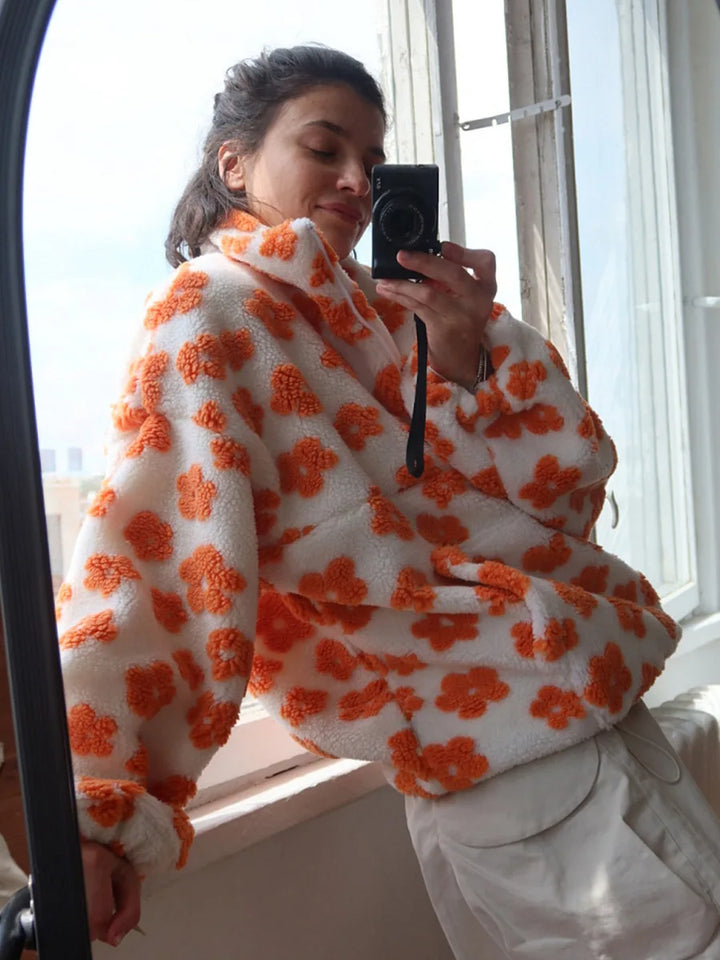 Women's Sherpa Floral Half Zip Pullover