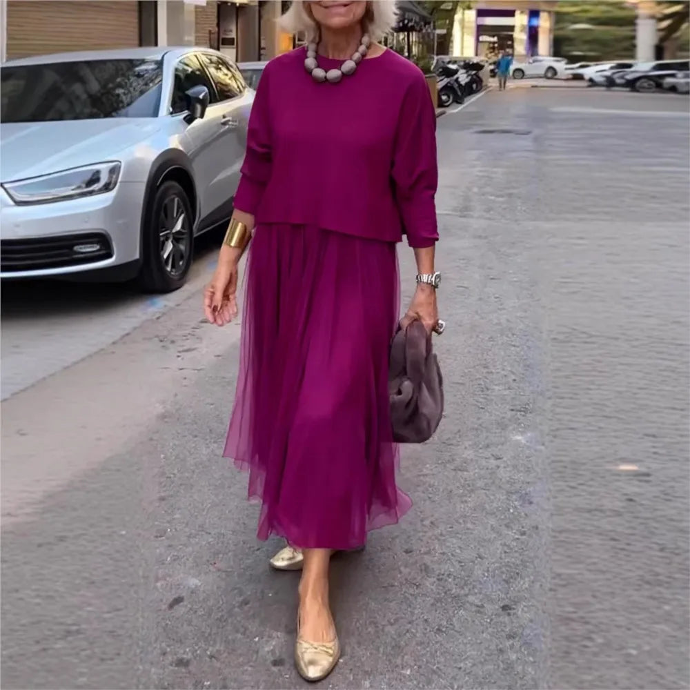 Women's Mesh Panel Ankle Length Dress