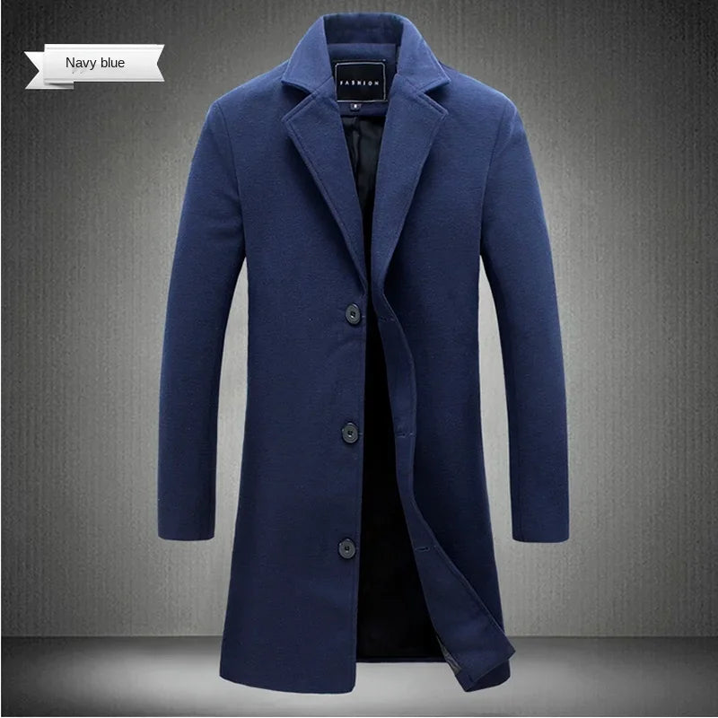 Men's Long Cotton Overcoat – Wool Blend
