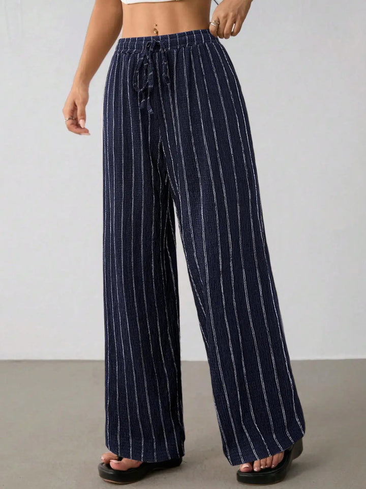Women's Striped Wide Leg Pants with Belt
