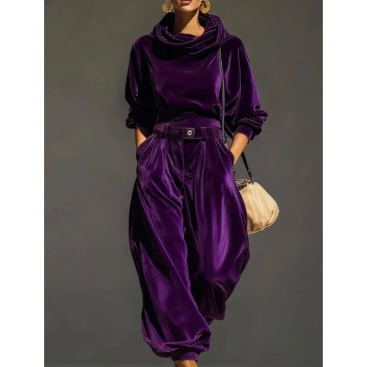 Women's Velvet Hoodie and Trousers Two Piece Set