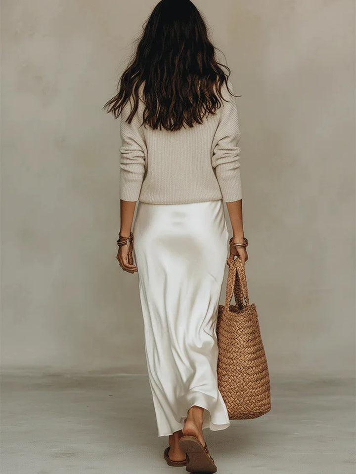 Women's Satin Slip Skirt and Knit Top Set